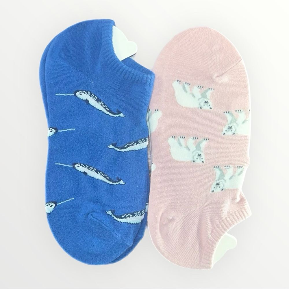 Two-Pack Women’s No-Show Socks - Polar Bear/Narwhal NWOT